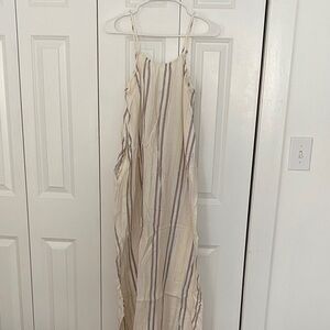 Lightweight Linen Striped Maxi Dress in Cream and Taupe